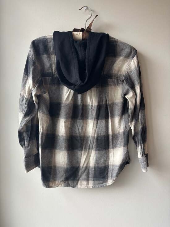 Lot of 2 Old Navy Girls Hooded Flannel Shirts XL Size 14-16 Black and Purple Pla - Picture 2 of 7